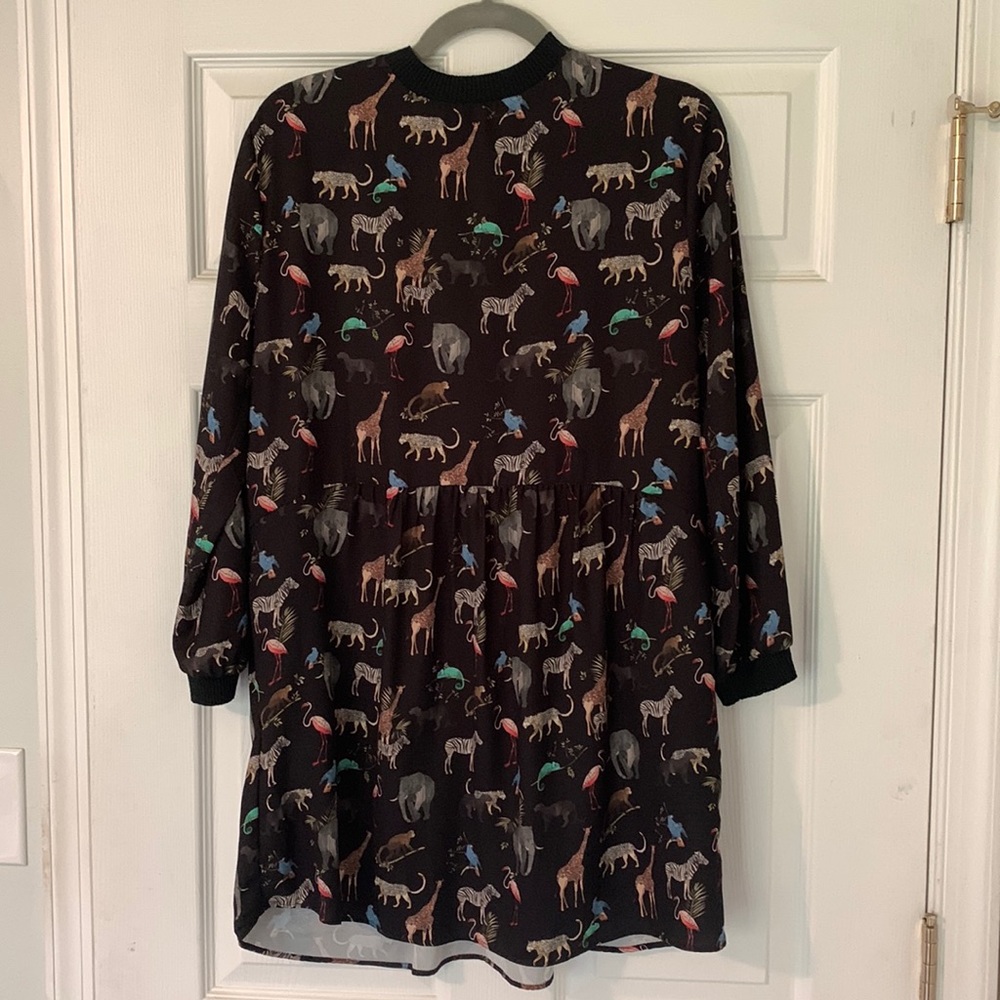 Zara Black Animal Print Long Sleeve Drop Waist Dress (M)